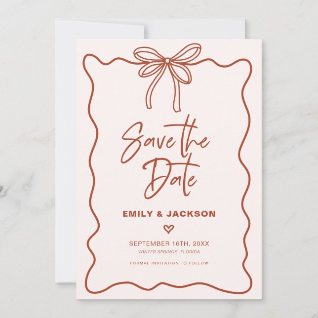 Coquette Bow Border Wedding Save the Date Einladung (Vorderseite)