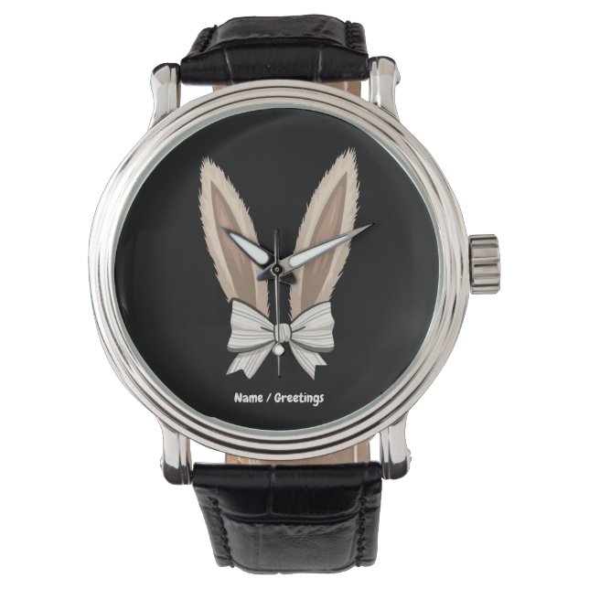 Coquette Bow Bunny Oars Niedliches Kaninchen Happy Armbanduhr (Vorderseite)