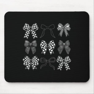 Coquette Bow Checkered Flag Race Car Racing Frauen Mousepad