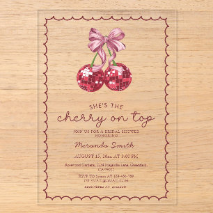 Coquette Bow Cherry auf dem oberen Brautparty Acryleinladungen