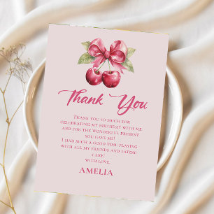 Coquette Bow Cherry Birthday Danke-Karte Dankeskarte