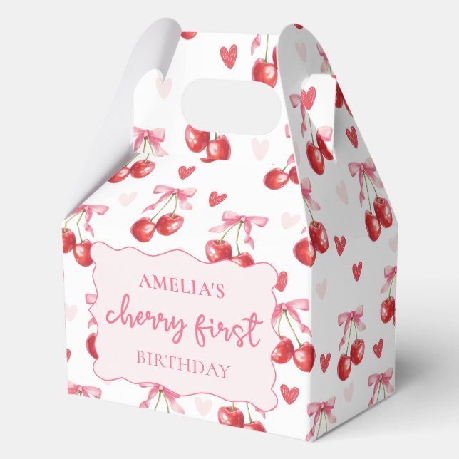 Coquette Bow Cherry First Birthday Fevor Box Geschenkschachtel (Vorderseite)