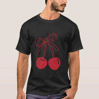 Coquette Bow Cherry Red Cherries Ribbon Pink Niedl T-Shirt