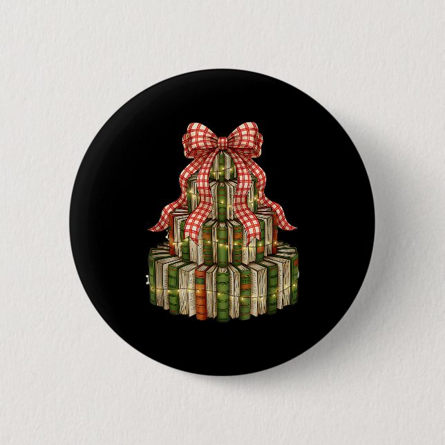 Coquette Bow Christmas Books Xmas Tree Librarian  Button (Vorderseite)