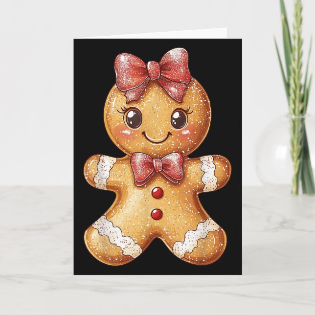 Coquette Bow Christmas Girly Gingerbread Cookie Ba Karte (Vorderseite)