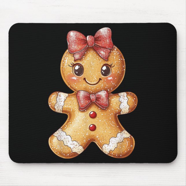 Coquette Bow Christmas Girly Gingerbread Cookie Ba Mousepad (Vorne)