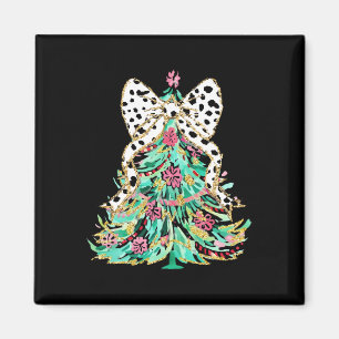 Coquette Bow Colorful Christmas Tree Girly Holiday Magnet