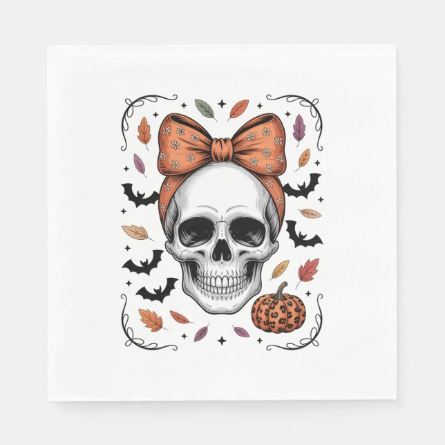 Coquette Bow, Cosy Fall Skull, Herbst, Herbst Serviette (Vorderseite)