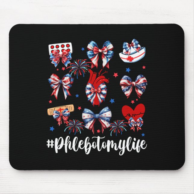 Coquette Bow Fireworks Phlebotomy Happy 4. Juli Mousepad (Vorne)