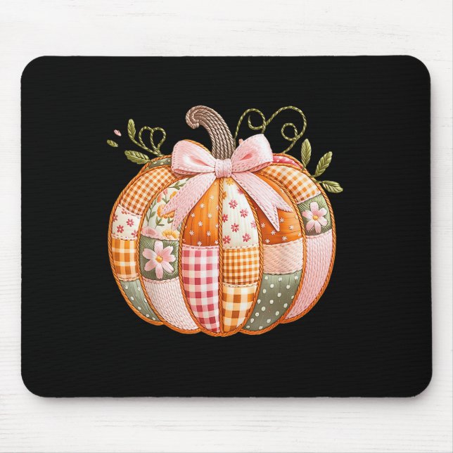 Coquette Bow Floral Patchwork Pumpkin Erntedank Mousepad (Vorne)