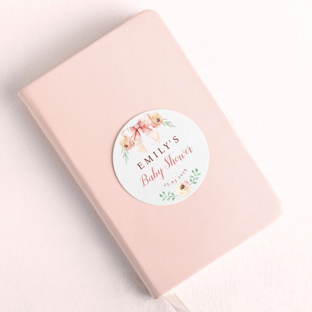 Coquette bow Florals Baby Dusche Runder Aufkleber (Von Creator hochgeladen)
