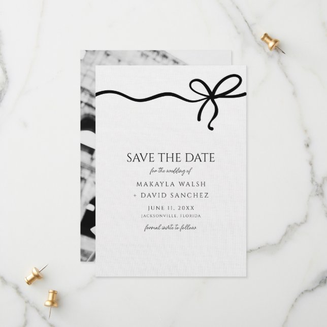 Coquette Bow Foto Wedding Save the Date (Vorderseite/Rückseite Beispiel)