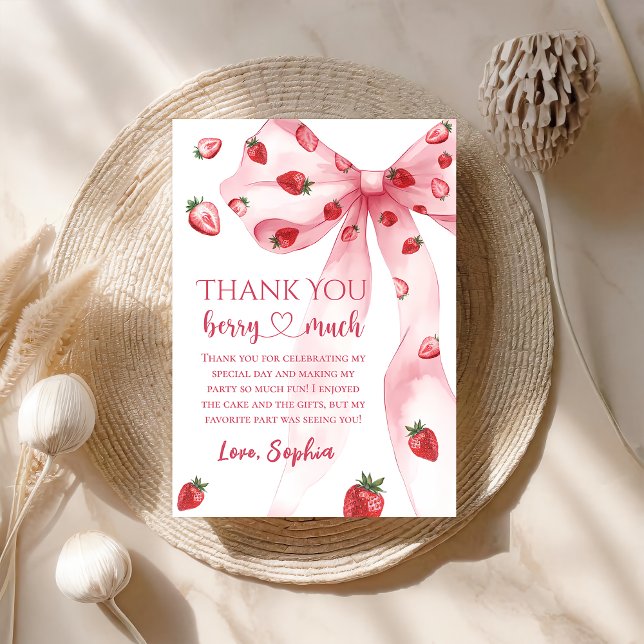 Coquette Bow fraise Carte de remerciements d'anniv (Créateur téléchargé)