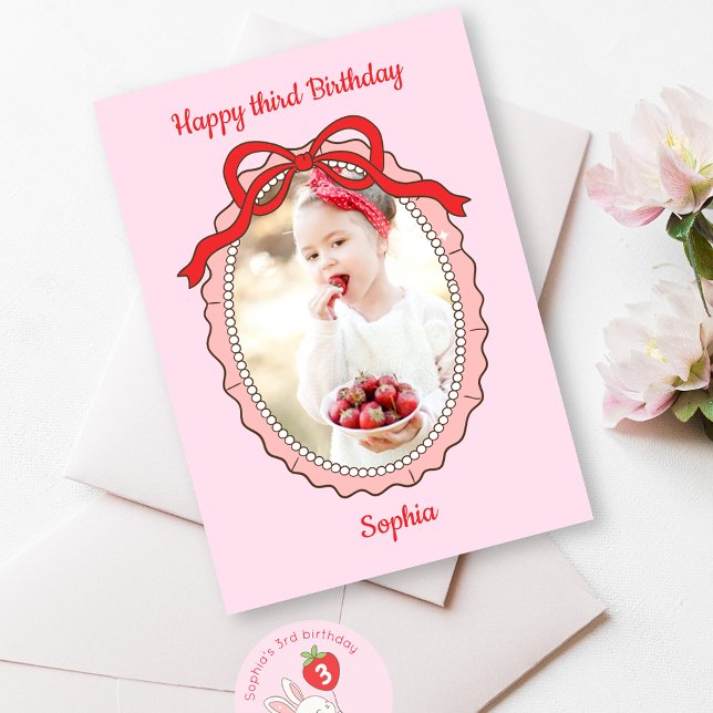 Coquette Bow Frame Foto Happy Birthday Card Karte (Von Creator hochgeladen)