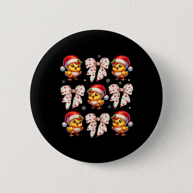 Coquette Bow Funny Chicken Weihnachtsbauernhof Tie Button (Vorderseite)