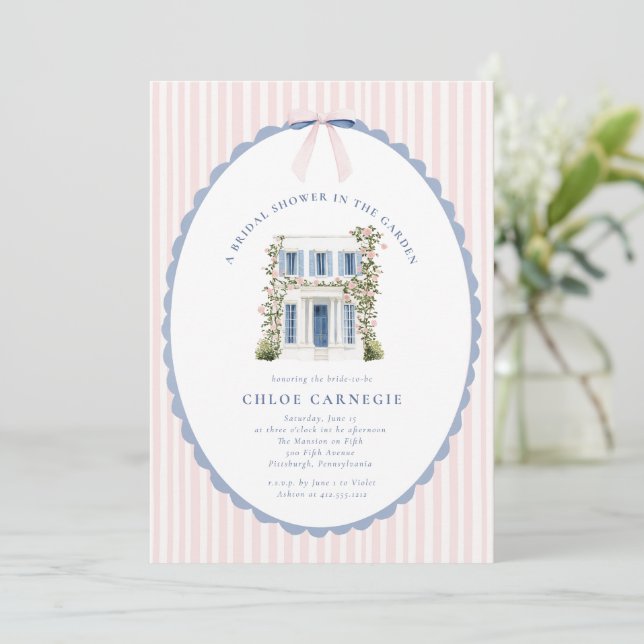 Coquette Bow Garden Manor Bridal Shower Invitation Einladung (Stehend Vorderseite)