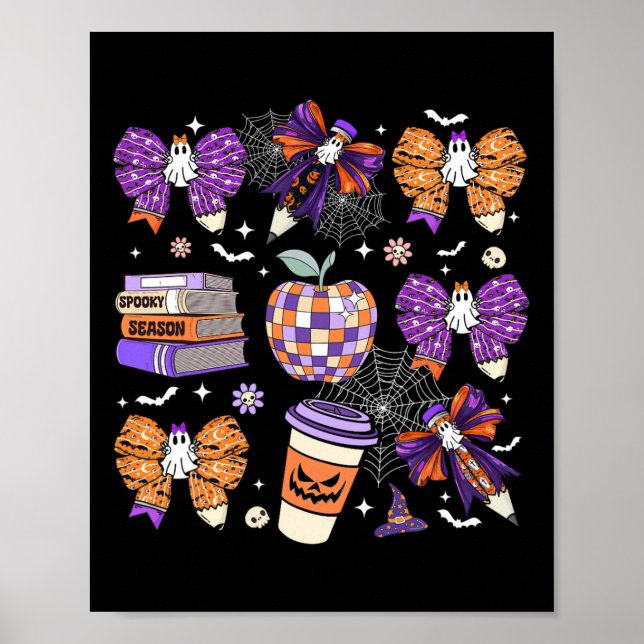 Coquette Bow Ghost Niedlich Halloween Lehrer Fraue Poster (Vorne)