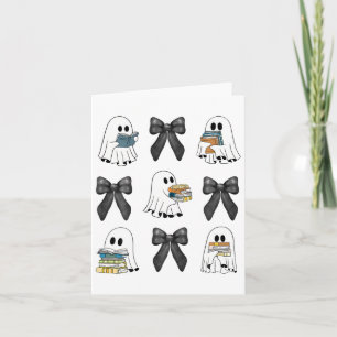 Coquette Bow Ghost Reading Books Sweater Halloween Karte