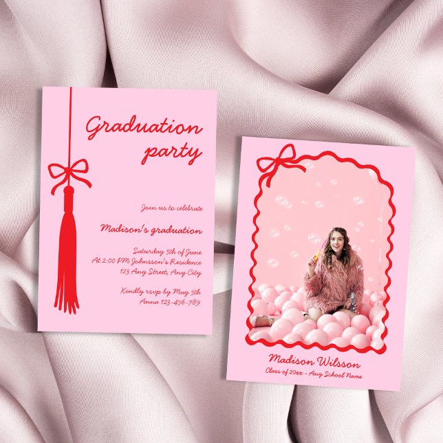 Coquette Bow Grad Foto 2025 Abschluss Einladung (Coquette Bow Grad Photo 2025 Graduation Invitation)
