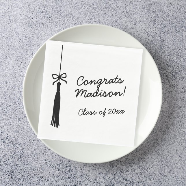 Coquette Bow Grad Tassel Black & White Graduation Serviette (Coquette Bow Grad Tassel Black & White Graduation Napkins)