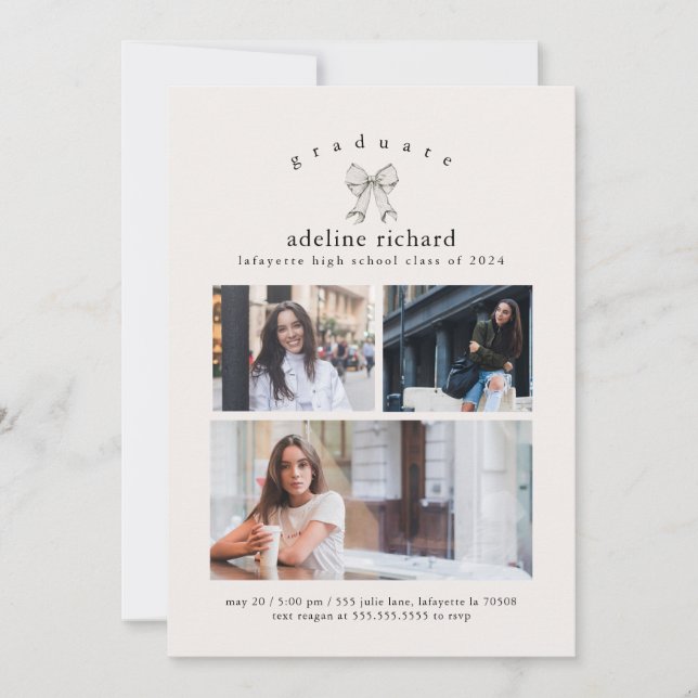 Coquette Bow Graduation Announcement Einladung (Vorderseite)