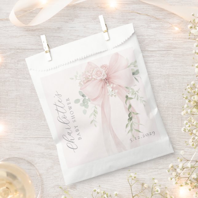 Coquette Bow Greenery Baby in bloom baby Shower Geschenktütchen (Ausgeschnitten)