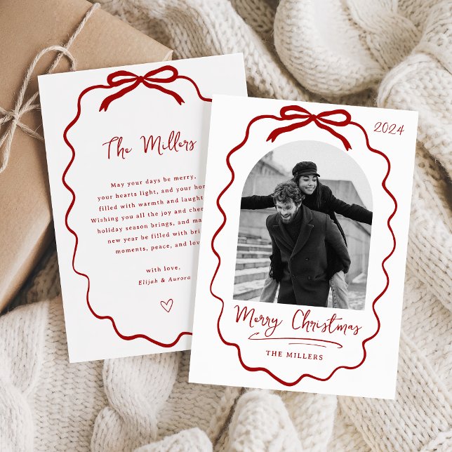 Coquette Bow Holiday Foto Card, Frohe Weihnachten (Von Creator hochgeladen)