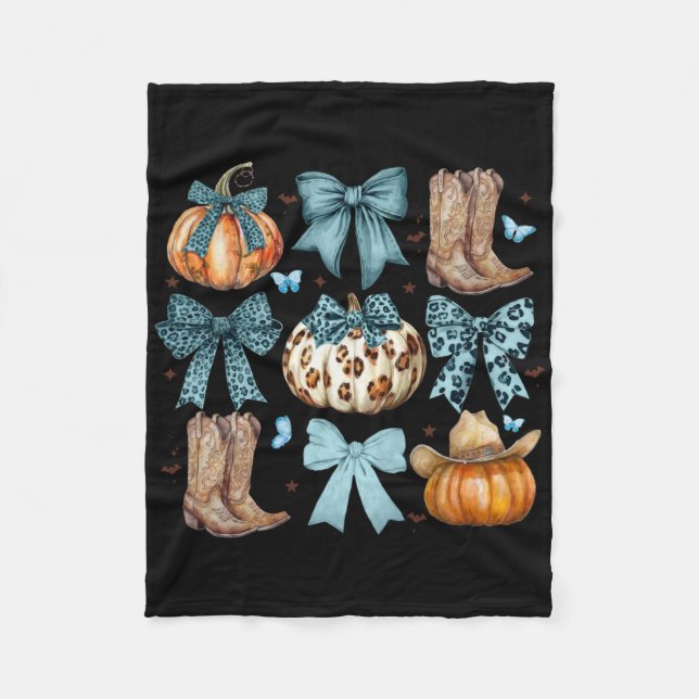 Coquette Bow Howdy Fall Western Pumpkin Boots als Fleecedecke (Vorderseite)