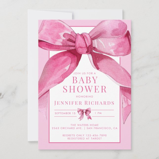 Coquette Bow | Invitation à la douche pour bébé ro (Devant)