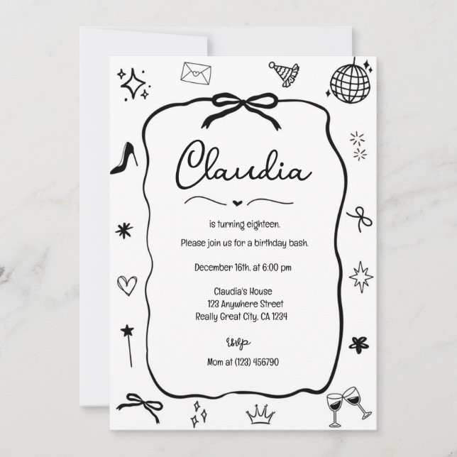 Coquette Bow Invitation Anniversaire Fête de rêve (Devant)