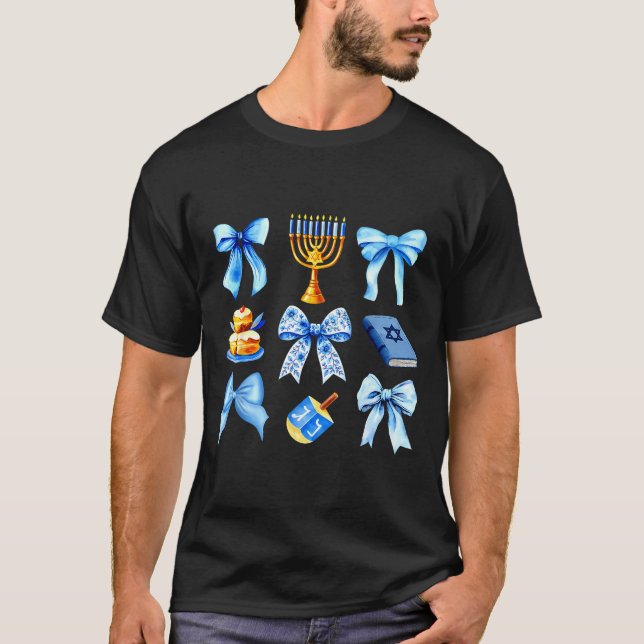 Coquette Bow Jewish Holiday Chanukah Hanukkah Meno T-Shirt (Vorderseite)