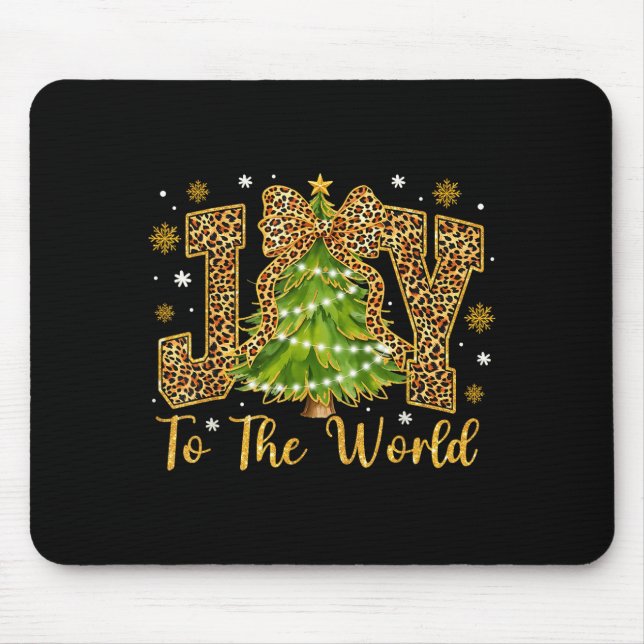 Coquette Bow Leopard Christmas Joy To The World Xm Mousepad (Vorne)