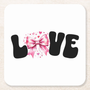 Coquette Bow Liebe Word Rechteckiger Pappuntersetzer