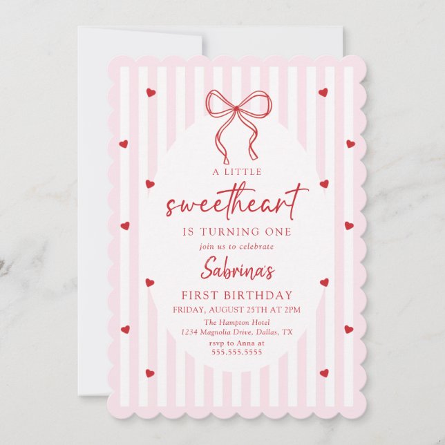 Coquette Bow Little Sweetheart Birthday Invitation (Devant)
