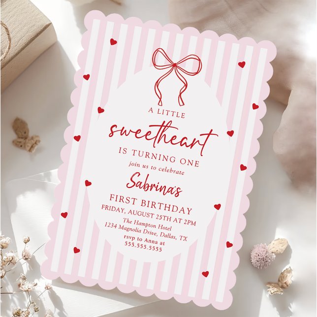 Coquette Bow Little Sweetheart Birthday Invitation Einladung (Von Creator hochgeladen)