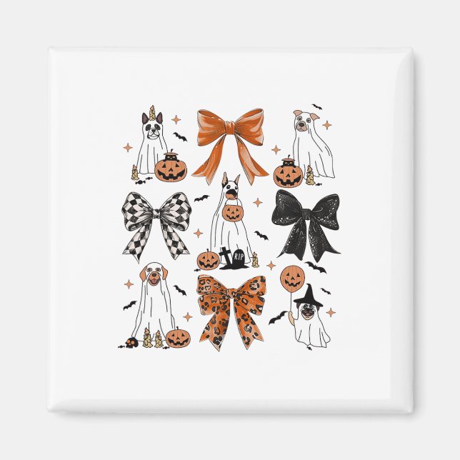 Coquette Bow Niedlich Ghost Hunde Halloween Pumpki Magnet (Vorne)
