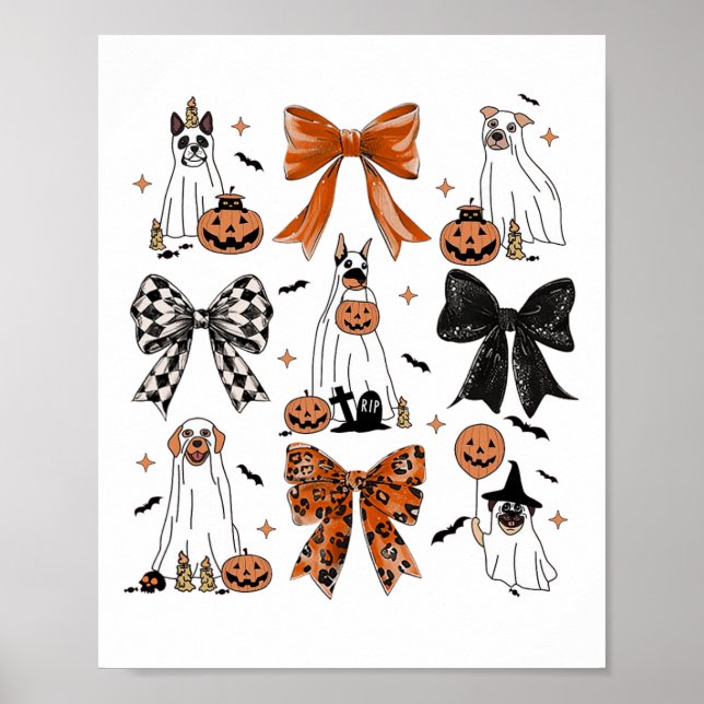 Coquette Bow Niedlich Ghost Hunde Halloween Pumpki Poster (Vorne)