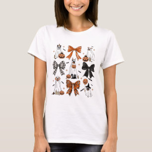 Coquette Bow Niedlich Ghost Hunde Halloween Pumpki T-Shirt