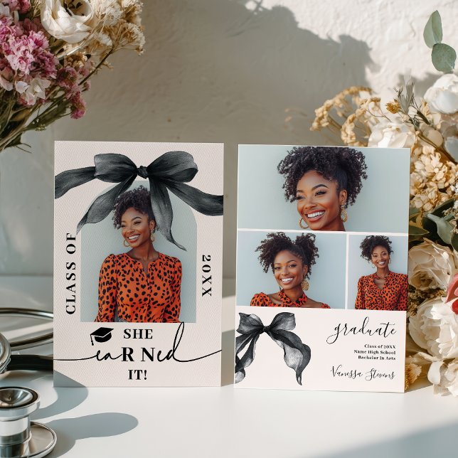 Coquette Bow Nurse 4-Photo Graduation Einladung (Coquette Bow Nurse 4-Photo Graduation Invitation)