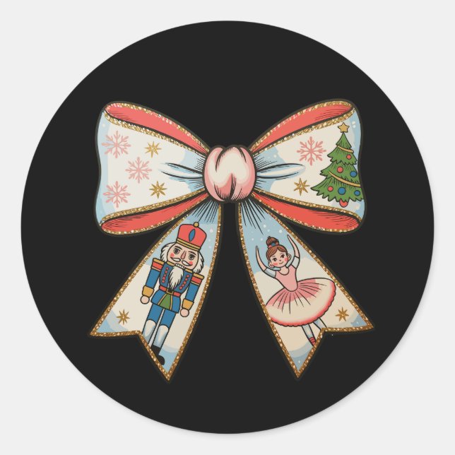Coquette Bow Nutcracker Weihnachtsfeiertag Runder Aufkleber (Vorderseite)