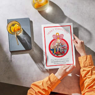 Coquette Bow Ornement Carte photo de Noël