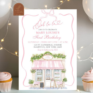 Coquette Bow Pariser Café Französisch 1. Geburtsta Einladung