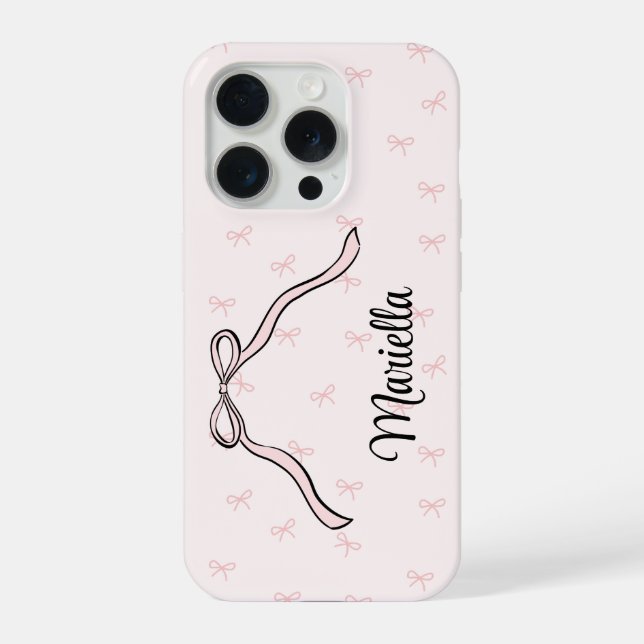 Coquette Bow Personalized Phone Pink iPhone 15 Pro Hülle (Rückseite)