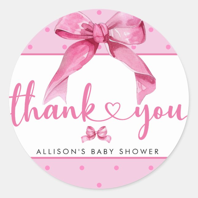 Coquette Bow | Pink Baby Girl Dusche Runder Aufkleber (Vorderseite)