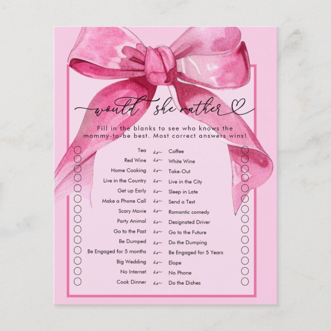 Coquette Bow | Pink Baby Girl Duschspiel (Vorderseite)