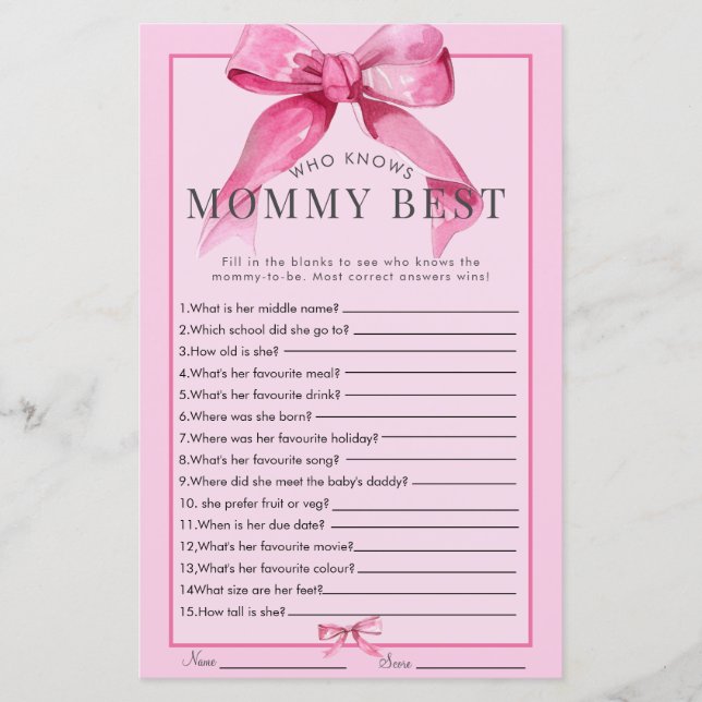 Coquette Bow | Pink Baby Girl Duschspiel (Vorderseite)