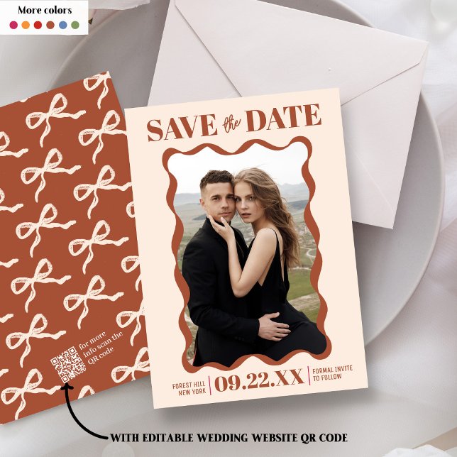Coquette Bow Retro Wedding Foto Save The Date (Von Creator hochgeladen)
