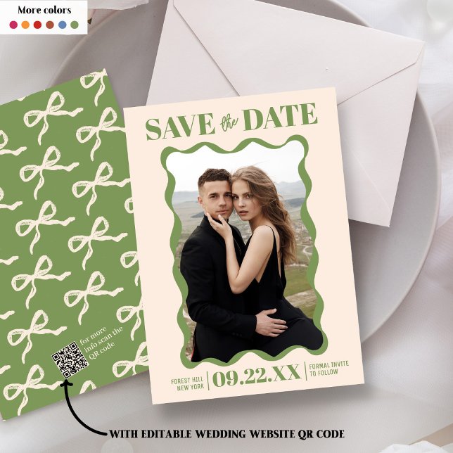 Coquette Bow Retro Wedding Foto Save The Date (Von Creator hochgeladen)