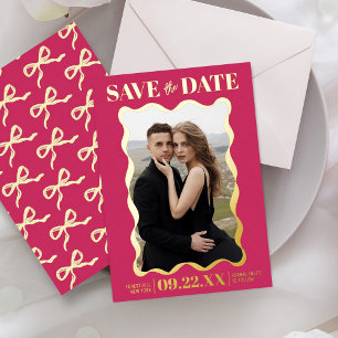 Coquette Bow Retro Wedding Foto Save the Date Folieneinladung