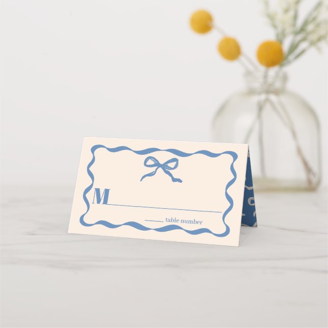 Coquette Bow Retro Wedding Platzkarte (Vorderseite)